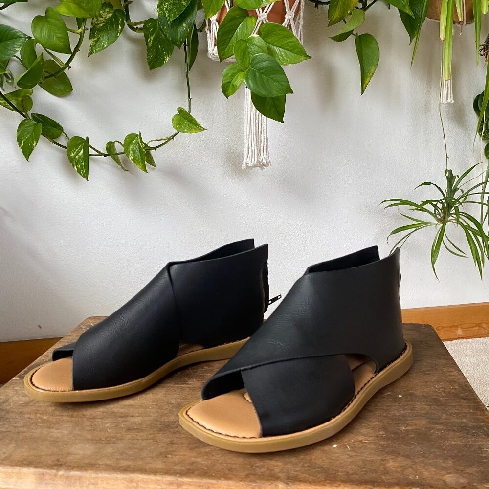 BOC Black Faux Leather Sandals -Like new!